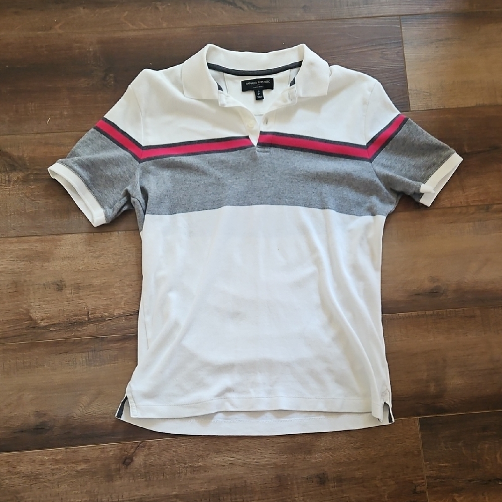 Banana Republic White and Gray Dress Polo